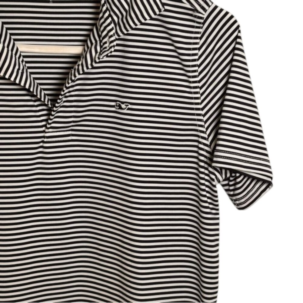Vineyard Vines Sankaty Stripe Polo Navy White Performance Golf Shirt Stretch Lrg - Picture 4 of 6